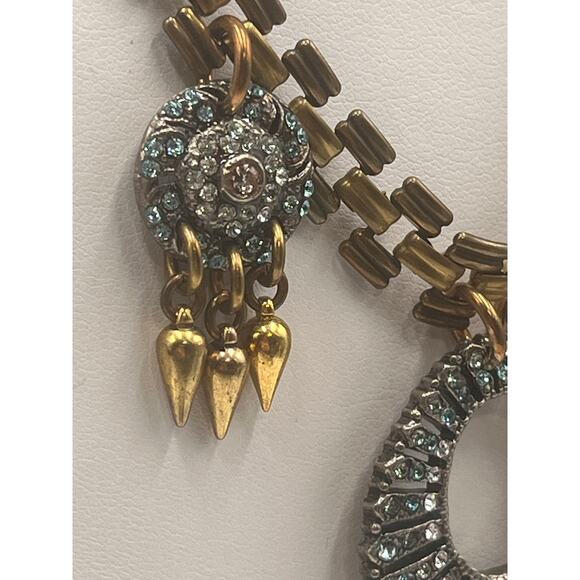 Lulu Frost Designer Signed Blue Crystal Chunky Statement Gold Tone Necklace - Picture 10 of 10